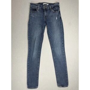 Levi's 711 Jeans Women's 25‎ Blue Denim Skinny Leg 5 Pockets Distressed Zip Fly